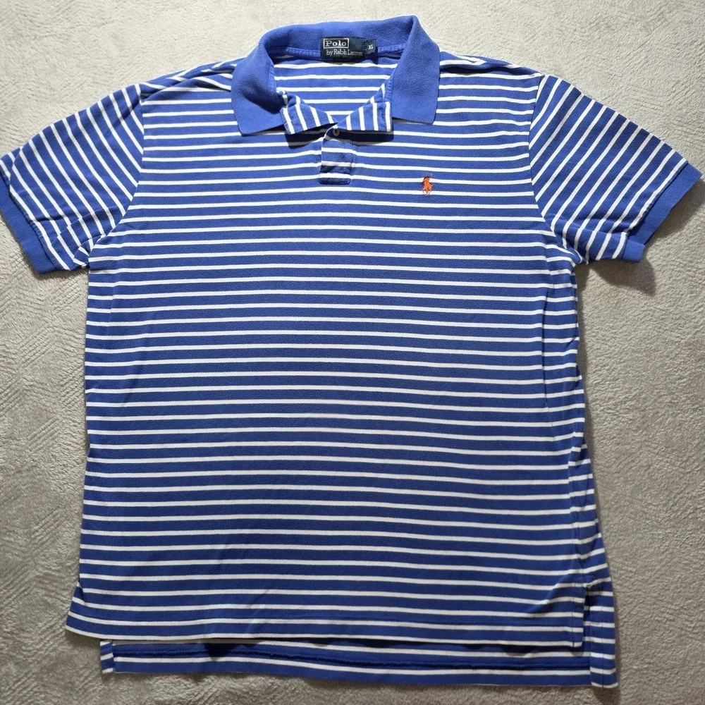 Polo by Ralph Lauren Blue White Striped Polo Shirt Men’s XL Red Pony Logo